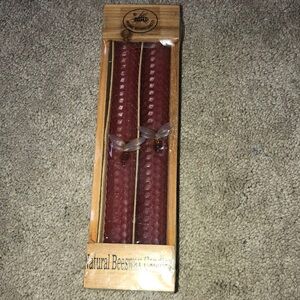 Natural Beeswax Candles Taper‎ 8” Wine color with Bee accents